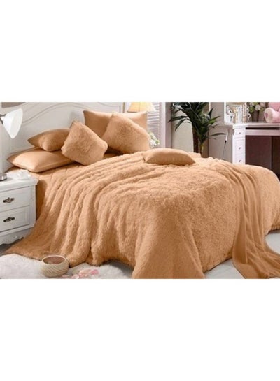 Buy 6-Piece Faux Fur Luxe Soft Comforter Set Faux Fur Beige King in UAE