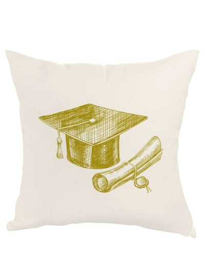 Buy Graduation Day Logo Printed Square Shaped Throw Pillow White/Green 40 x 40cm in Egypt