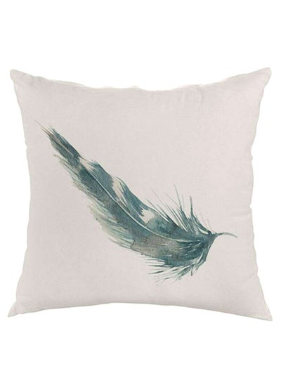 Buy Bird Feather Printed Square Shaped Throw Pillow Velvet White/Blue 40 x 40cm in Egypt