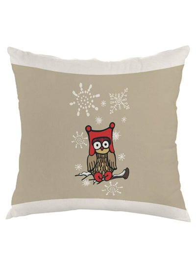 Buy Winter Season Printed Square Shaped Throw Pillow cover velvet Beige/White/Red 40 x 40cm in Egypt