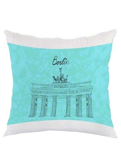 Buy Berlin Printed Square Shaped Throw Pillow cover velvet White/Blue/Black 40 x 40cm in Egypt