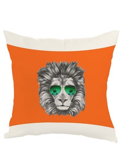 Buy Lion Printed Square Shaped Throw Pillow White/Orange/Black 40 x 40cm in Saudi Arabia