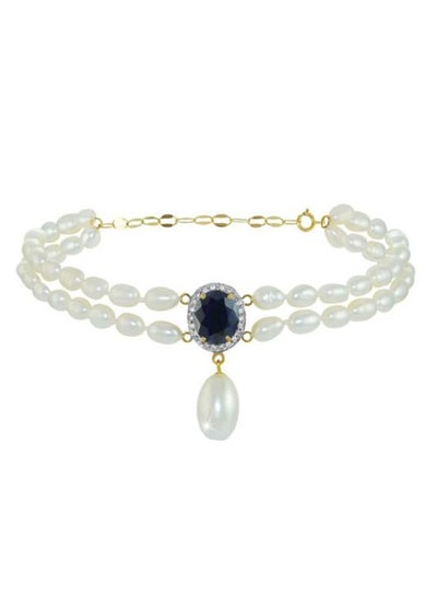 اشتري 18 Karat Gold Diamonds Oval Sapphire And Pearl Bracelet أبيض/أسود في الامارات