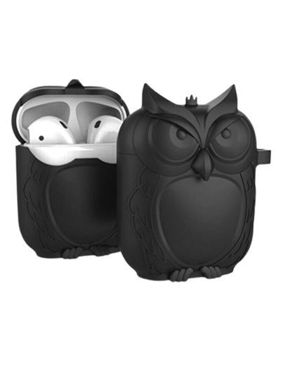 Buy Cute Owl Protective Case For Apple AirPods Black in UAE