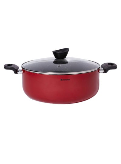 Buy Bellini Press Aluminium Non-Stick Casserole With Lid Red/Black 24cm in UAE