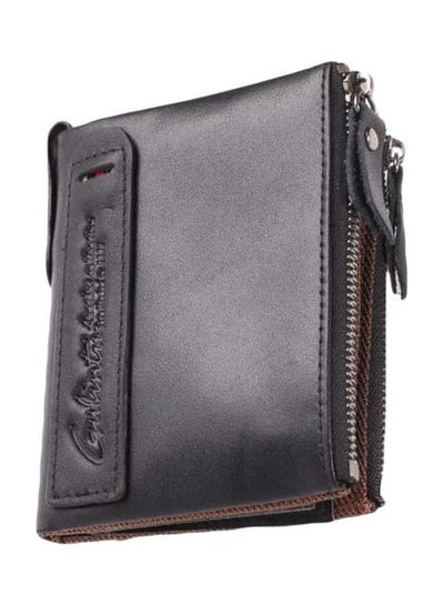 Buy Double Zipper Leather Men Wallet Black in Saudi Arabia