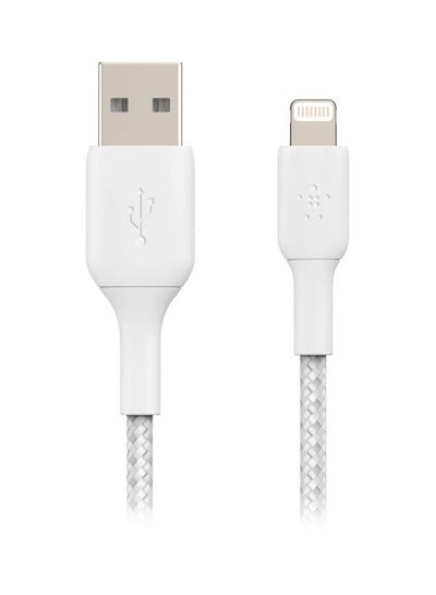 اشتري كابل شحن لايتنينج مضفر (كابل بوست تشارج لايتنينج إلى USB للآيفون والآي باد والآيربودز) معتمد من MFi بطول 0.15 متر أبيض في الامارات