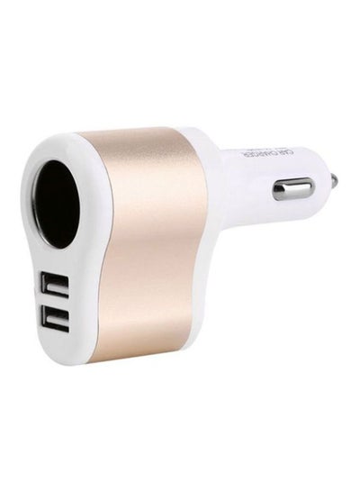 Buy Dual USB Car Charger With Cigarette Lighter White/Gold in UAE