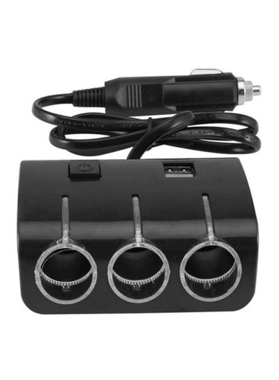 Buy Dual USB Car Charger With Multi Socket Cigarette Lighter Black in UAE