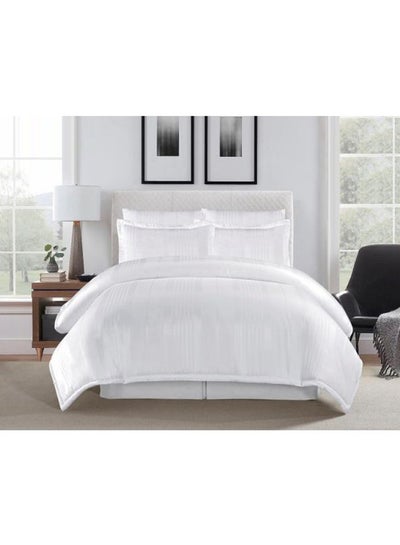 Buy 6-Piece Stripe Patterned Comforter Set Polyester White King in UAE