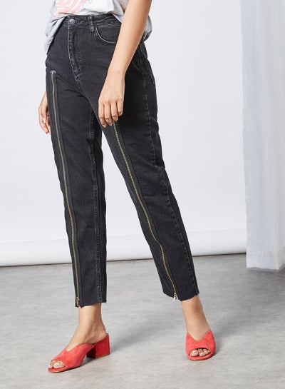 Buy Zipper Detailed Mom Jeans Black in Egypt