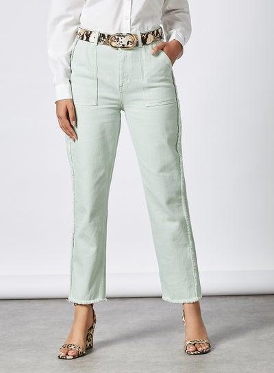 Buy High-Rise Straight Jeans Light Green in UAE