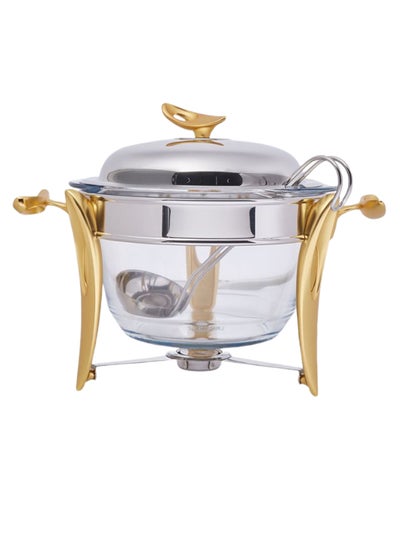 Buy O2 Round Shaped Soup Warmer With Ladle Gold/Silver/Clear in UAE