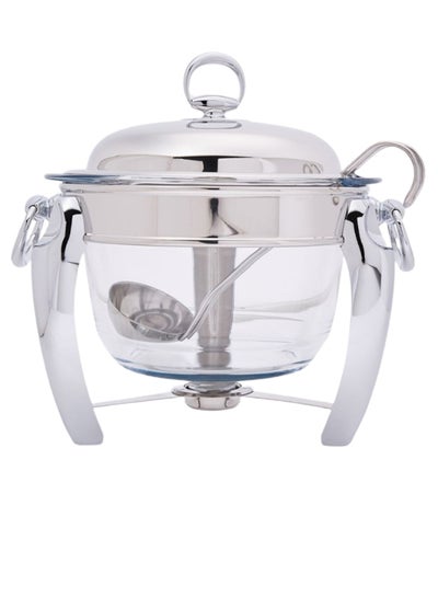 Buy Lux Round Shaped Soup Warmer With Ladle Silver/Clear in UAE