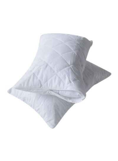 Buy 2-Piece Anti-Allergic Quilted Pillow Protector Set Microfiber White 50x75centimeter in UAE
