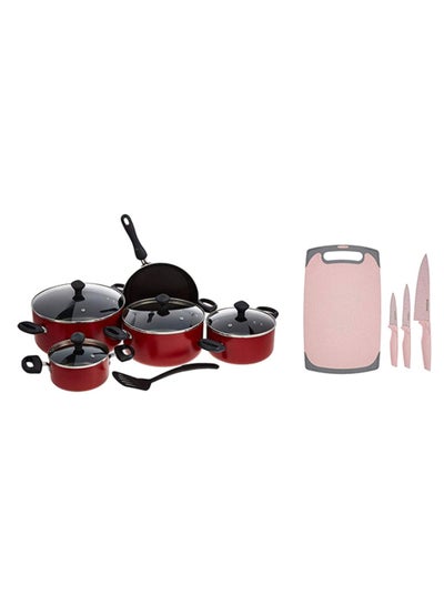 Buy 14-Piece Cookware Set With Cutting Board And Knives Assorted Colour in UAE