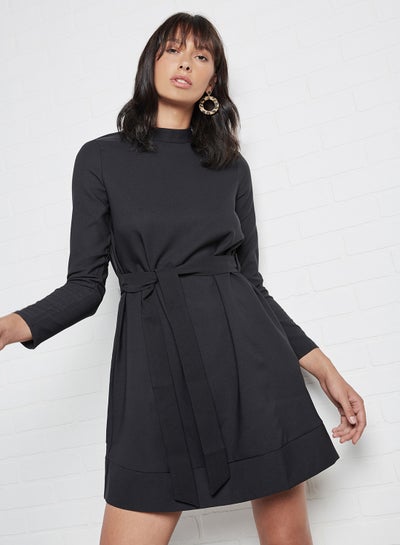 Buy Solid Long Sleeve Dress Black in Egypt