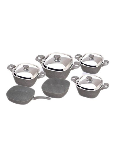 Buy 10-Piece Granite Cookware Set Grey 4xPot (18, 20, 24, 28) , 1xFry Pan 26 , 1xOven Tray 26cm in Egypt