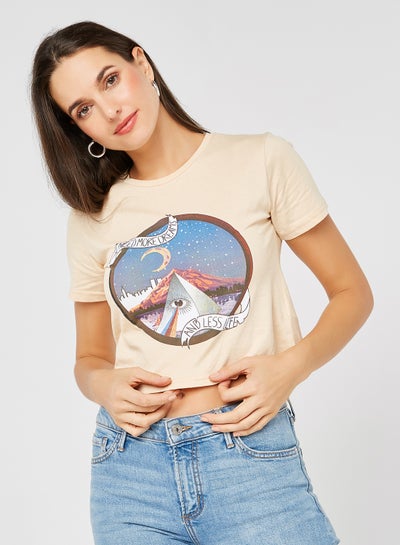 Buy Graphic Cropped T-Shirt Beige in Saudi Arabia