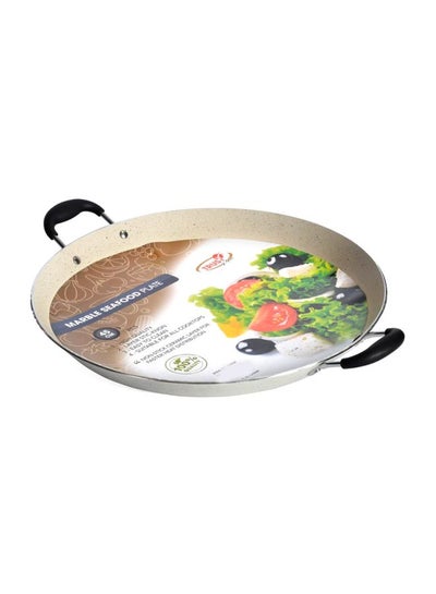 Buy Non-Stick Marble Seafood Plate Beige/Black 45cm in Saudi Arabia