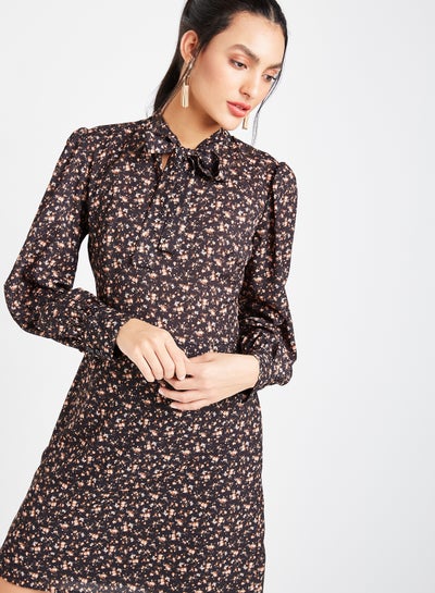 Buy Tie-Up Neck Floral Dress Black in Egypt