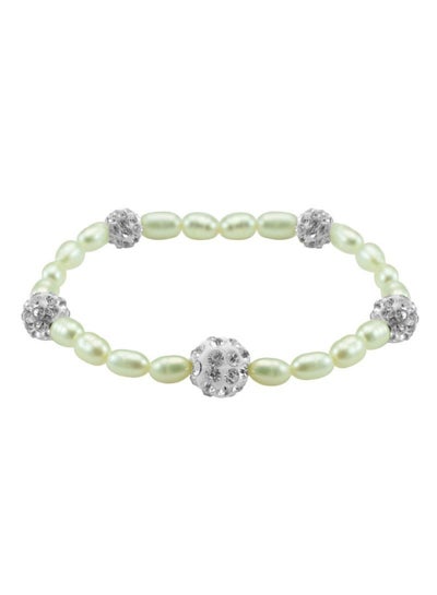 Buy Built-In Gradual Crystal Ball And Pearls Strand Elastic Bracelet in UAE