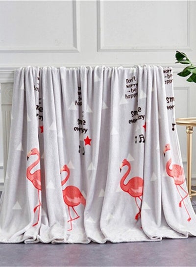 Buy Flamingo Printed Bed Blanket Fleece Grey/White/Red 200x230cm in UAE