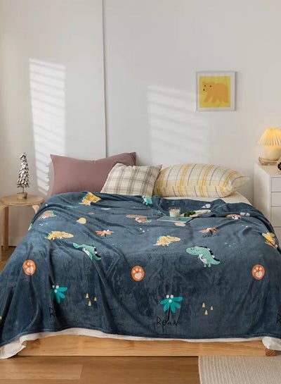 Buy Printed Bed Blanket Fleece Blue/Yellow/Orange 200x230cm in UAE