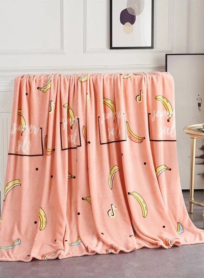 Buy Banana Printed Bed Blanket Fleece Pink/Yellow/Black 200x230cm in UAE