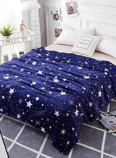 Buy Stars Printed Bed Blanket fleece Blue/White 200x230cm in UAE