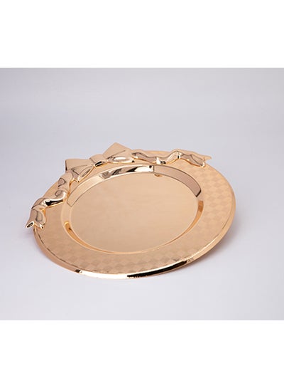 Buy Multi-Use Metal Tray Gold 32x32x2cm in Saudi Arabia