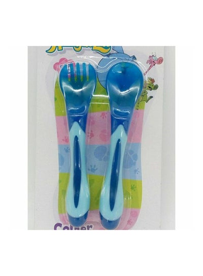 Buy 2-Piece Baby Spoon And Fork Set Blue in Egypt