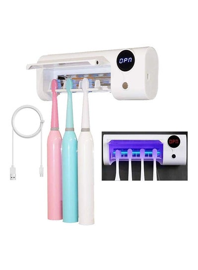 Buy USB Charging Wall Mounted UV Toothbrush Holder With Sterilizer And Disinfection Function White 7.87x2.95x1.57inch in UAE