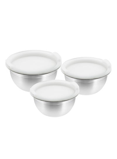 Buy Vinod Stainless Steel 3 Piece Professional Mixing Bowl Silver/White 14x16x18cm in UAE