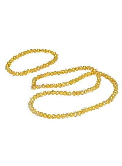 Buy 10 Karat Gold Pearl Strand Necklace And Elastic Bracelet Set in UAE