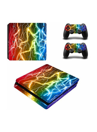 Buy 3-Piece Colorful Thunderbolts Printed Gaming Console And Controller Waterproof Skin Stickers Set For Sony PlayStation 4 in Egypt