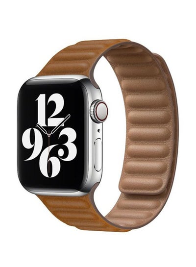 Buy Replacement Leather Link Apple Watch Band for 45/44/42mm Brown in Saudi Arabia