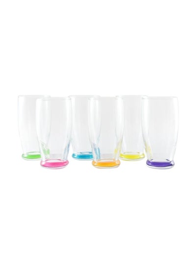 Buy 6-Piece Roma Long Drink Glass Set Clear/Blue/Green 350ml in UAE