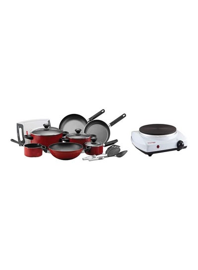 Buy 14 Piece Cooking Set Pr21233 + Hot Plate Pr50356 Red/Black/White in UAE