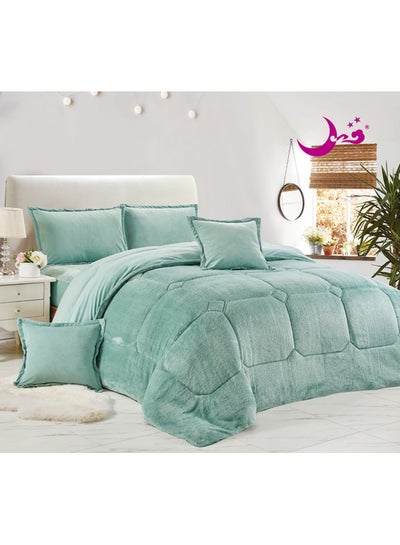 Buy Double-Face Super Flannel Comforter With Plush Microfiber Light Green in UAE