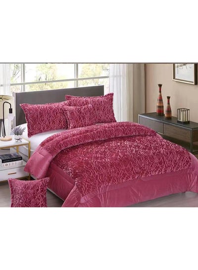 Buy 6-Piece Rose Fur King Comforter Set Cotton Dark Pink in UAE