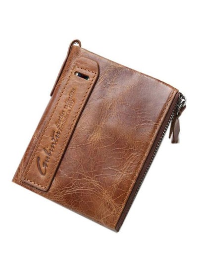 Buy Leather Double Zipper Wallet Brown in Saudi Arabia