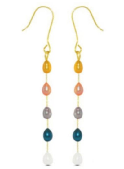 Buy 10 Karat Gold Multi-Coloured Pearls Opera Drop Earrings in UAE