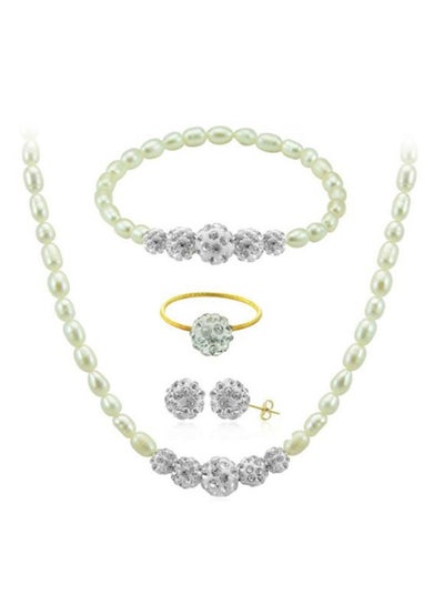 Buy 10 Karat Gold Gradual Crystal Balls And Pearls Strand Jewellery Set in UAE