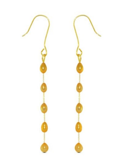 Buy 10 Karat Gold Golden Pearls Opera Drop Earrings in UAE