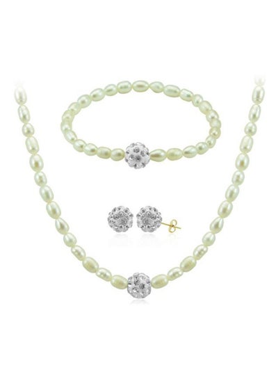 Buy 18 Karat Crystal Balls And Pearls Strand Jewellery Set in UAE