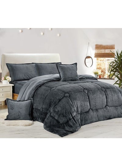 اشتري طقم لحاف مزدوج الوجه من 6 قطع combination رمادي 1xComforter (220x240), 1xFitted Sheet (200x200+30), 2xPillowcase (75x45+5), 2xCushion Cover (45x45+5)سم في السعودية