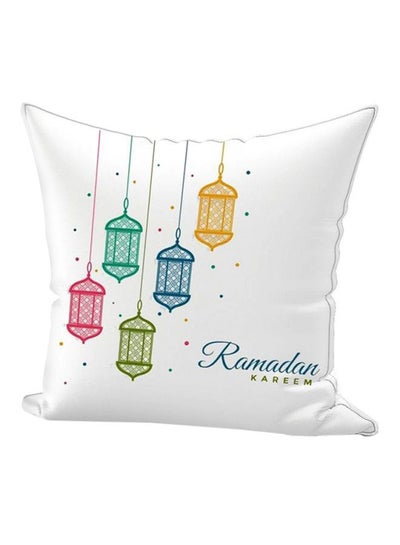 Buy Ramadan Kareem Printed Decorative Throw Pillow White/Blue/Green 45x45cm in UAE