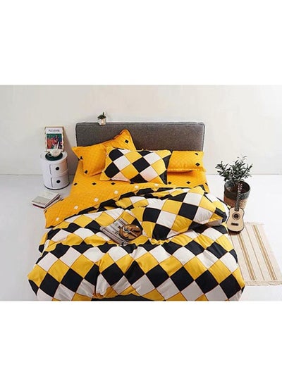 Buy 6-Piece Diamond Design Duvet Cover Set Microfiber Yellow/Black/White King Cotton Yellow/Black/White in Saudi Arabia