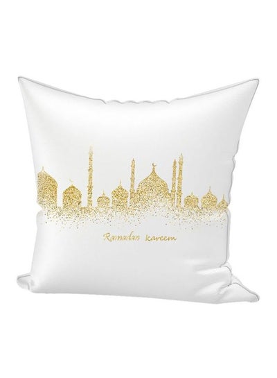 Buy Ramadan Kareem Printed Throw Pillow White/Gold 65x65cm in UAE